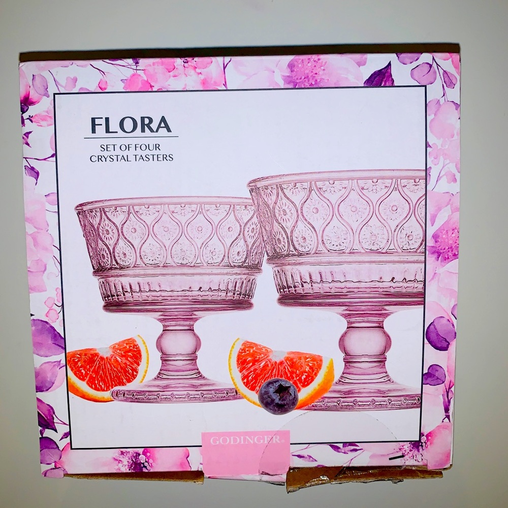 Flora Godinger Pink Crystal Tasters Set Of 4 NEW